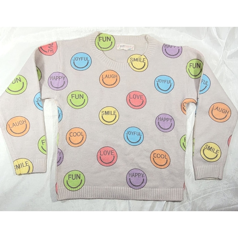 Baby Sara Girl's Soft Cozy Happy Face Sweater - Gray - Size 6